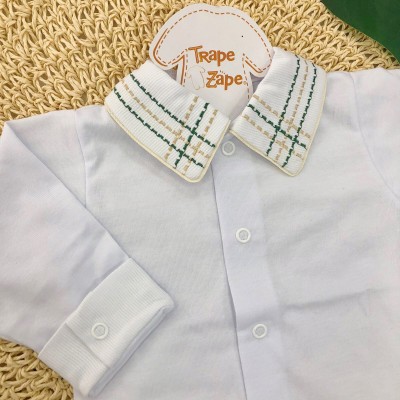  Body Gola Bordada - Pontilhado Verde Militar e Bege